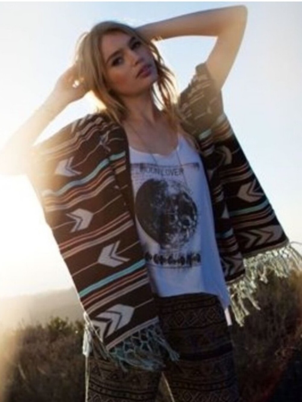 BILLABONG DISIGNERS CLOSET Bohemian Oversized Fringe Kimono Southwestern